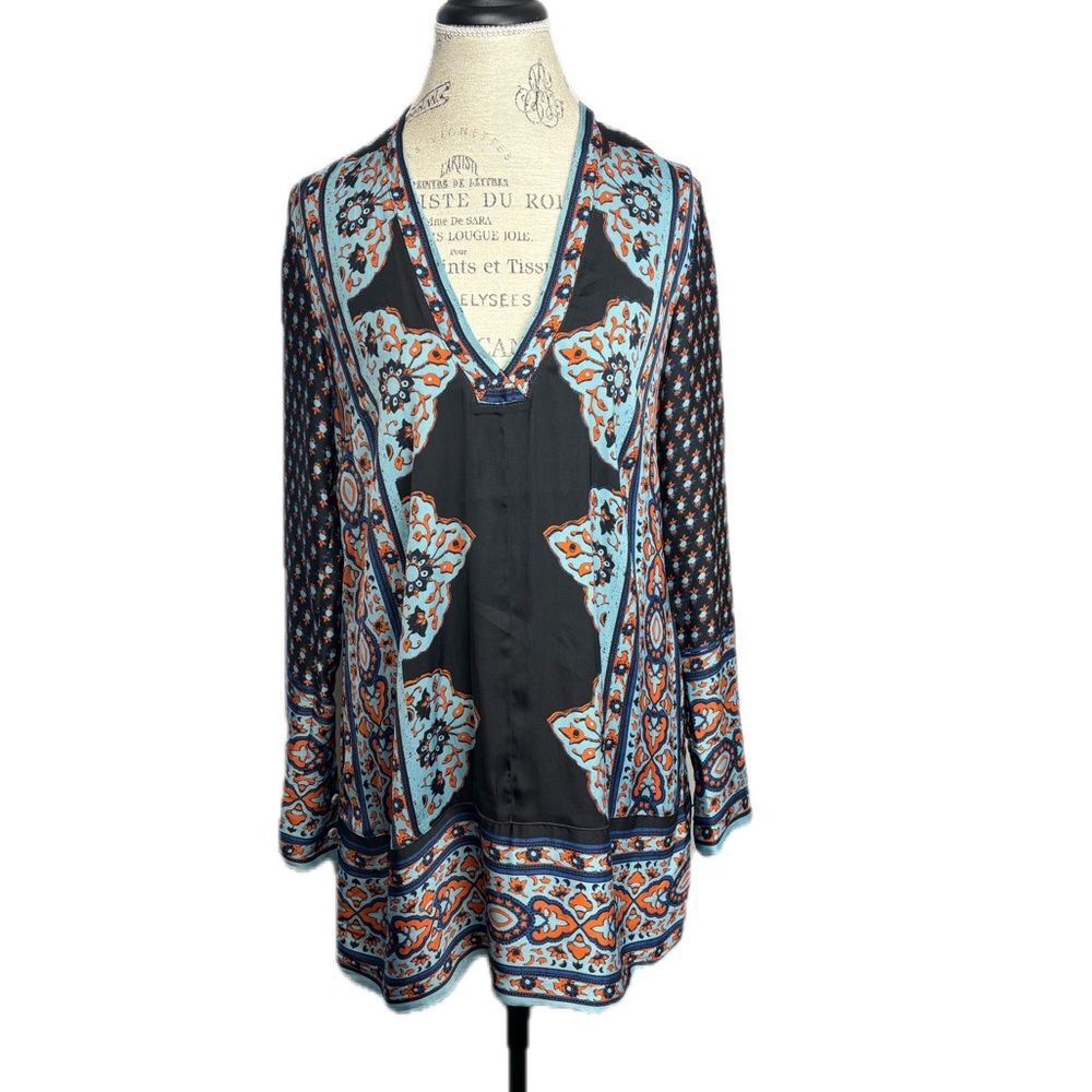 Free People Navy Bohemian Long Sleeve Dress with pockets, XS